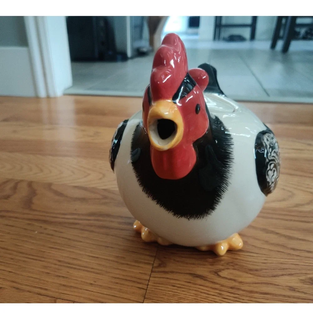 Susan Winget Certified International Rooster Teapot Cracker Barrel Black White